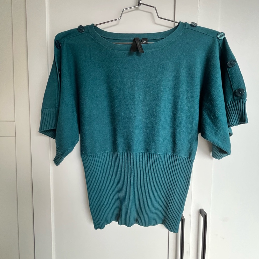 Teal Button-Shoulder Sweater